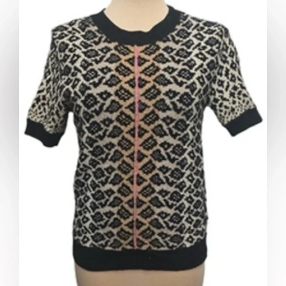 Anthropologie Elinore Short Sleeve Animal Print Wool Blend Sweater Size Small - Picture 6 of 13
